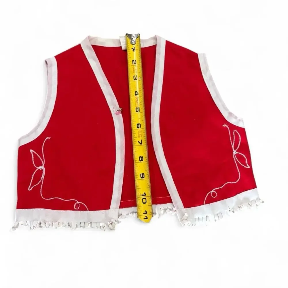 Vintage 1970s Sears Girls Red Vest & Fringe Mini Skirt Set Mod Western 3T